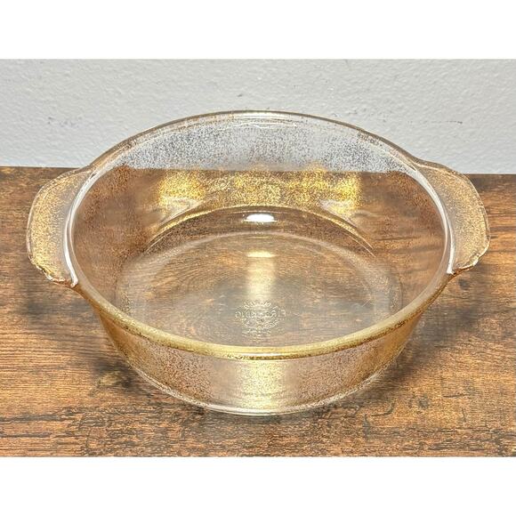 Vintage Fire King Clear Gold Speckled 2Qt Casserole Dish Made in USA - Picture 1 of 11